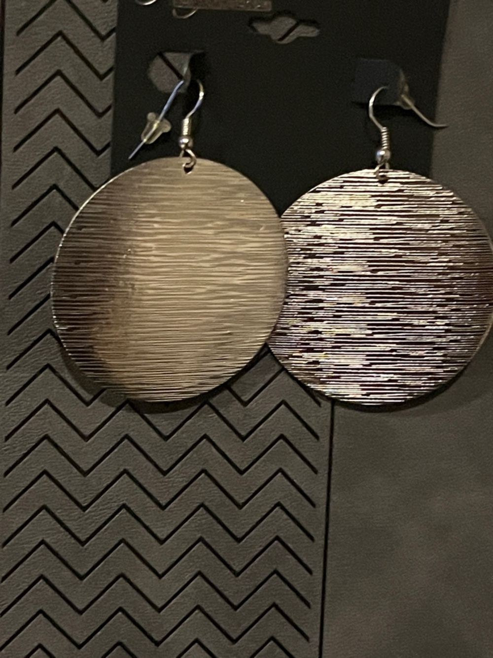 Round Textured Silver Drop Earrings - Picture 2 of 4